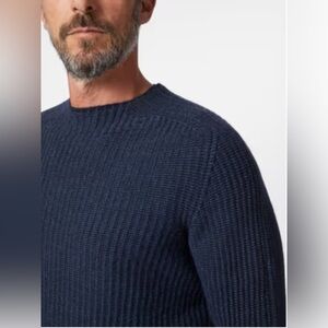 Farhi navy chunky knit front/fine knit back lambswool/angora blend sweater Large